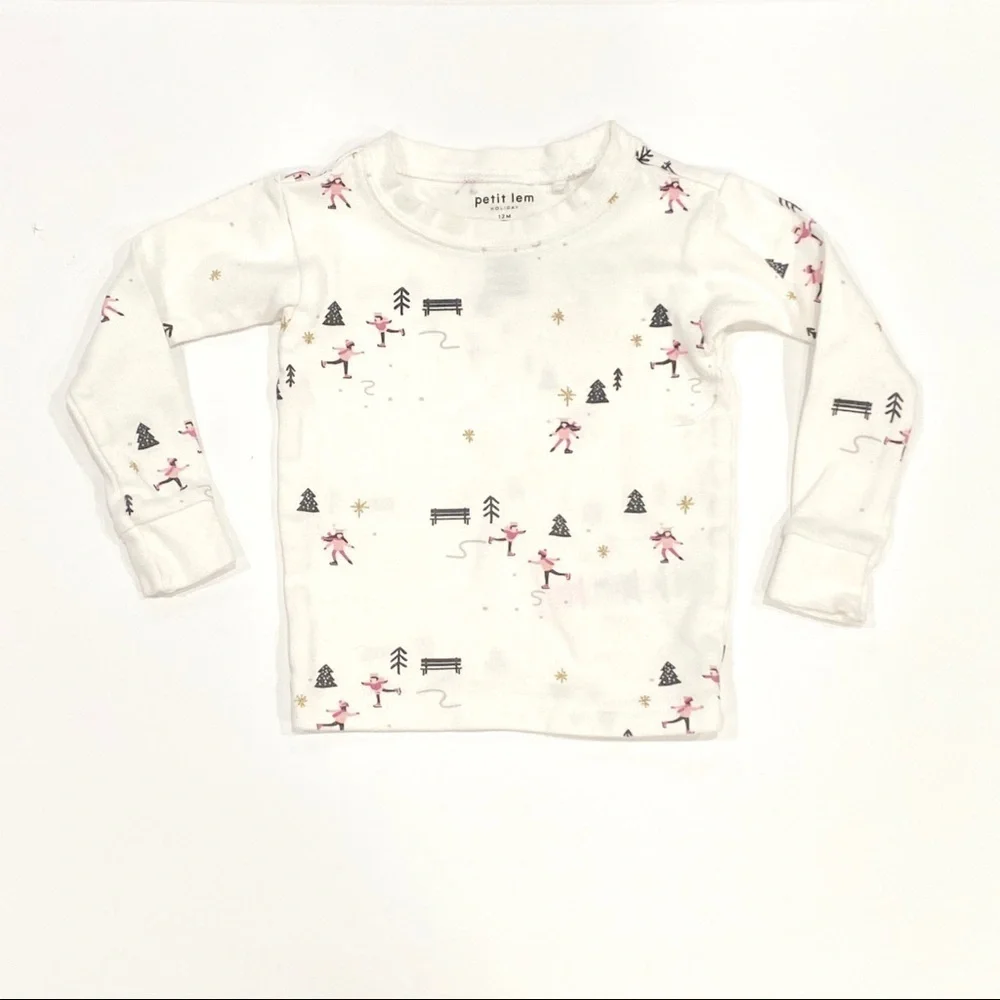 NWOT Petit Lem Infant Toddler Winter Ice Skating Print Long Sleeve Top
